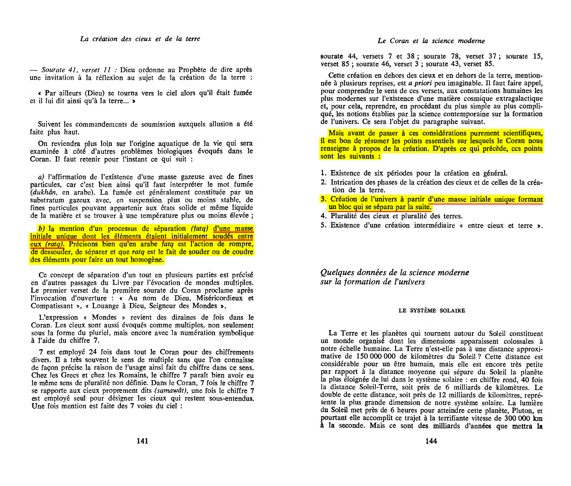 Maurice Bucaille, La Bible, le Coran et la science, Seghers, pages 141 et 144